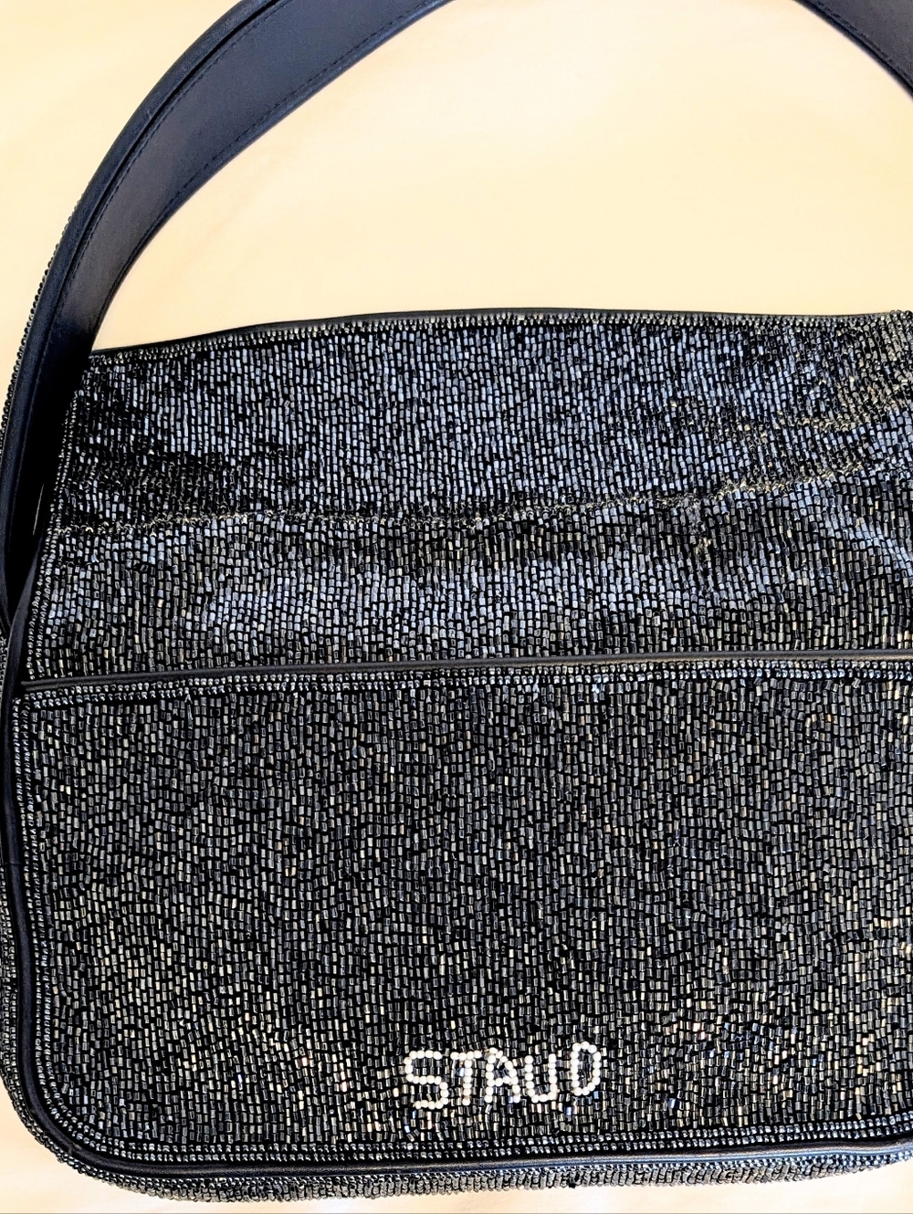 STAUD Tommy Beaded Bag Navy Sparkle - Picture 7 of 11